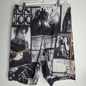 Billabong x Bob Marley Board Shorts Mens 34 Black White Photo Print M140NRAS